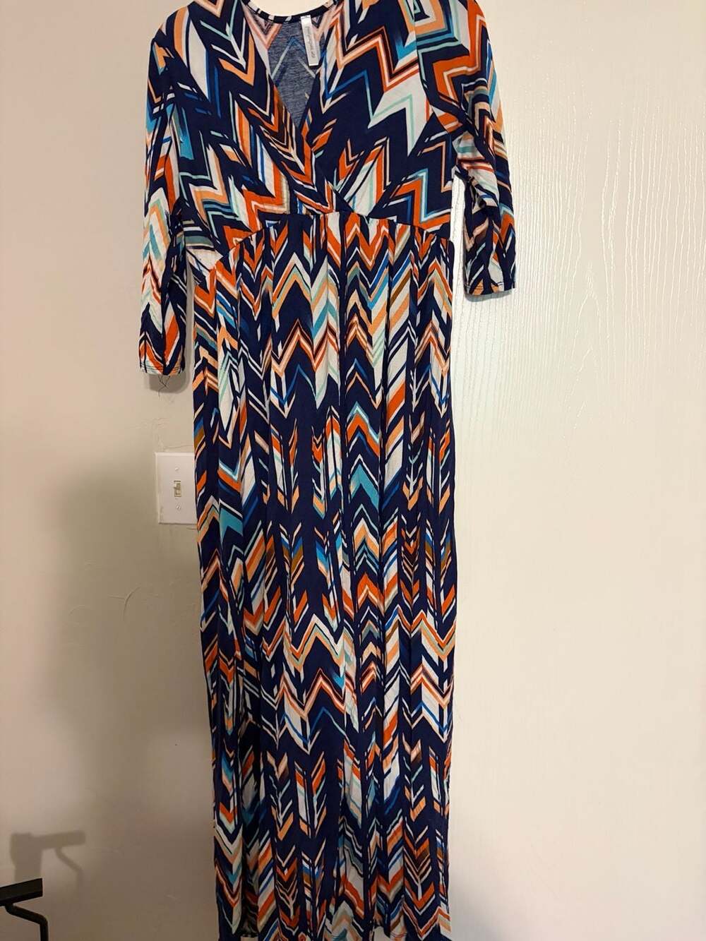 Renee C. Chevron Print V-Neck Long Sleeve Maxi Dress